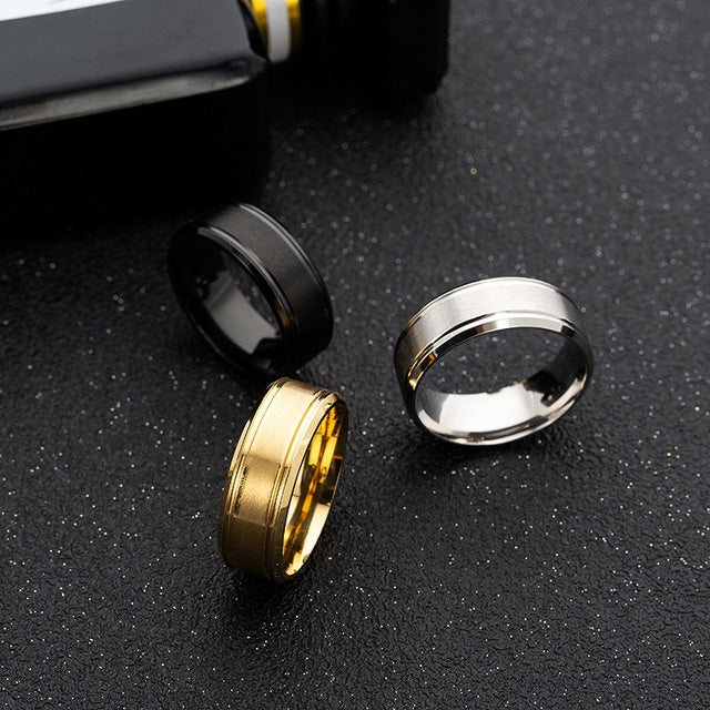 Mens Wedding Rings Black Sliver Gold Pure 8MM Rings