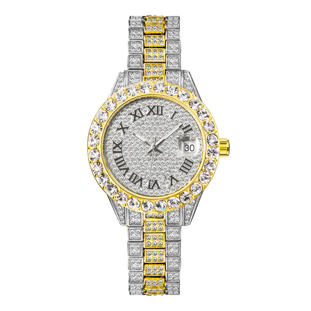 Diamond Inlaid Waterproof Calendar Full Bore Luminous Women's Quartz Watch